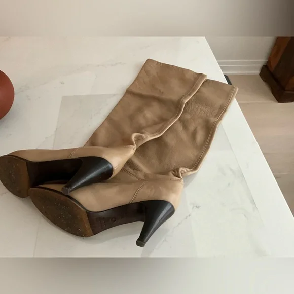 L’autre Chose Leather Knee High pull on boots, soft taupe leather,EU38/ US 7.5 - Picture 5 of 12